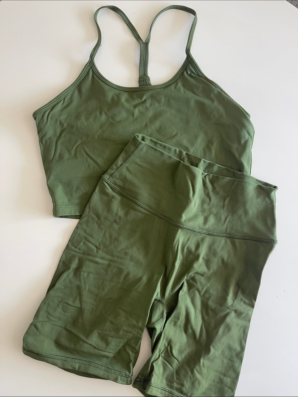 Olive Green Paragon Active Set - Racerback Crop Top & High Waist Bike Shorts